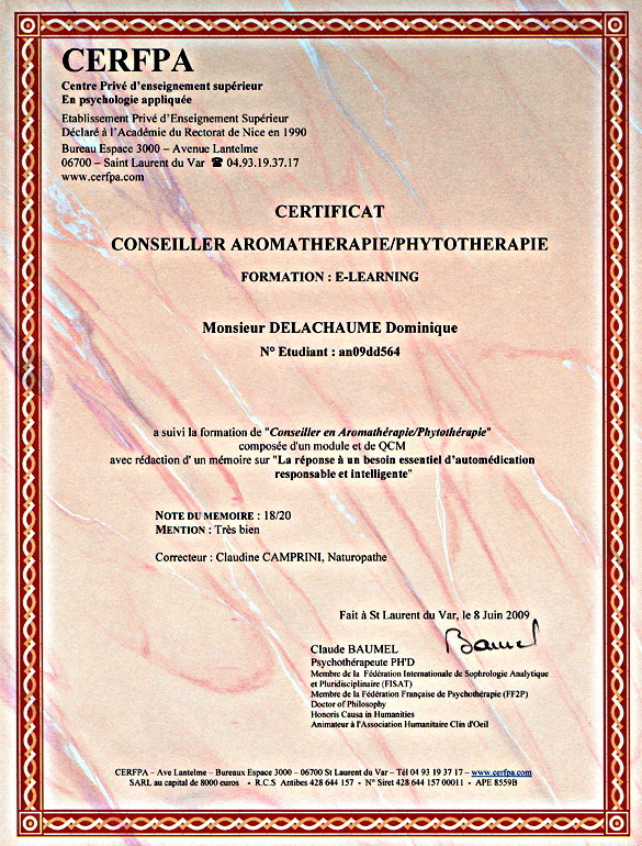 Certificat aroma-phytoth�rapie